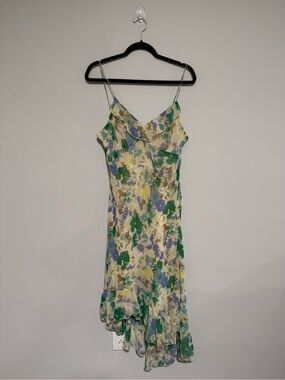 VTG 90s Y2K Nolita Floral Garden Party Asymmetrical Midi Slip Dress Size Large